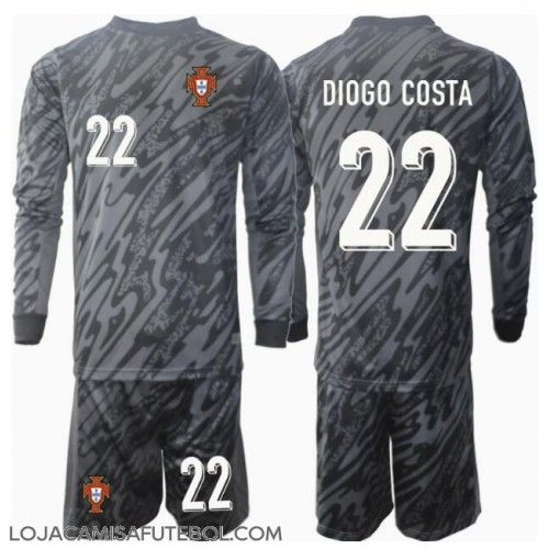 Camisa de Futebol Portugal Diogo Costa #22 Goleiro Equipamento Secundário Infantil Europeu 2024 Manga Comprida (+ Calças curtas)